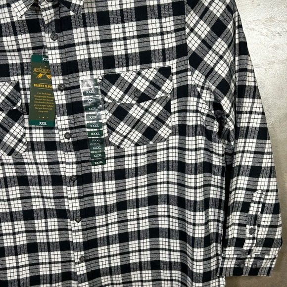 Anchorage Mens Flannel Shirt 3XL Brawny Plaid Black White Button Up Long Sleeve‎ - Picture 7 of 13